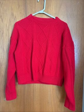 Amazon Essentials Red Cable Knit Crewneck Sweater